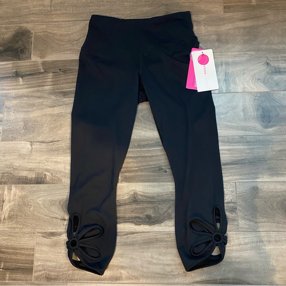 NWT Yogalicious High Waist Floral Cutout Black Leggings